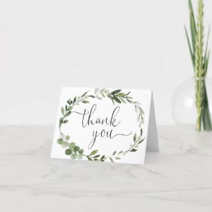 Greenery eucalyptus wreath foliage modern script thank you card