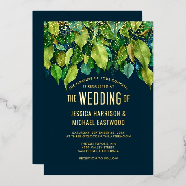 Greenery Fall Leaves Foliage Green Gold Wedding (Front/Back)