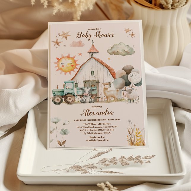 Greenery Farm Animals Barnyard Boy Baby Shower Invitation (Creator Uploaded)