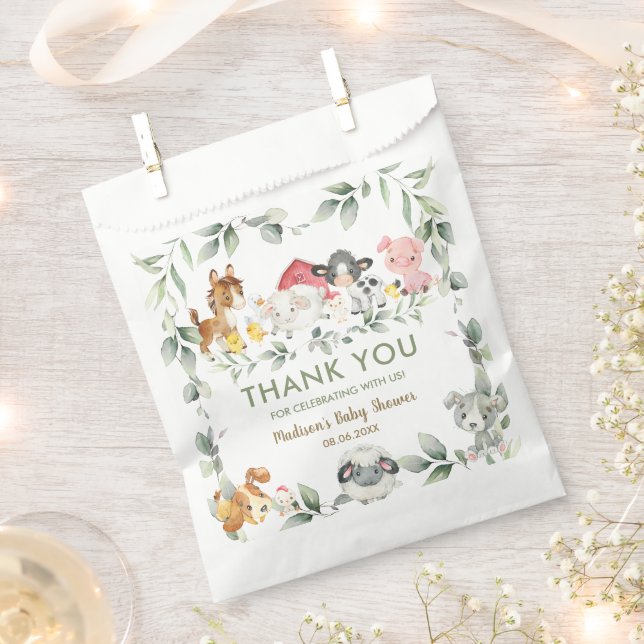 Greenery Farm Animals Birthday Baby Shower  Favour Bag (Clipped)
