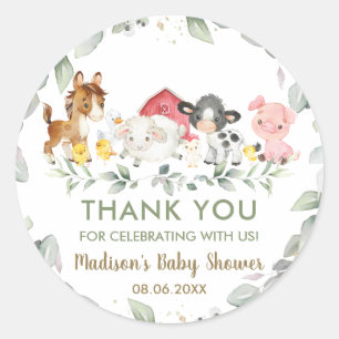 Greenery Farm Animals Birthday Baby Shower Favour  Classic Round Sticker