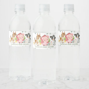 Greenery Farm Animals Birthday Baby Shower Water Bottle Label