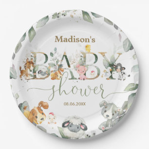 Greenery Farm Animals Gender Neutral Baby Shower Paper Plate