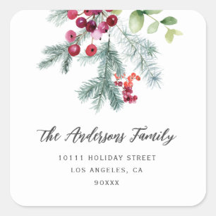 greenery fern holiday address square sticker