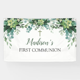 Greenery First Communion Banner backdrop