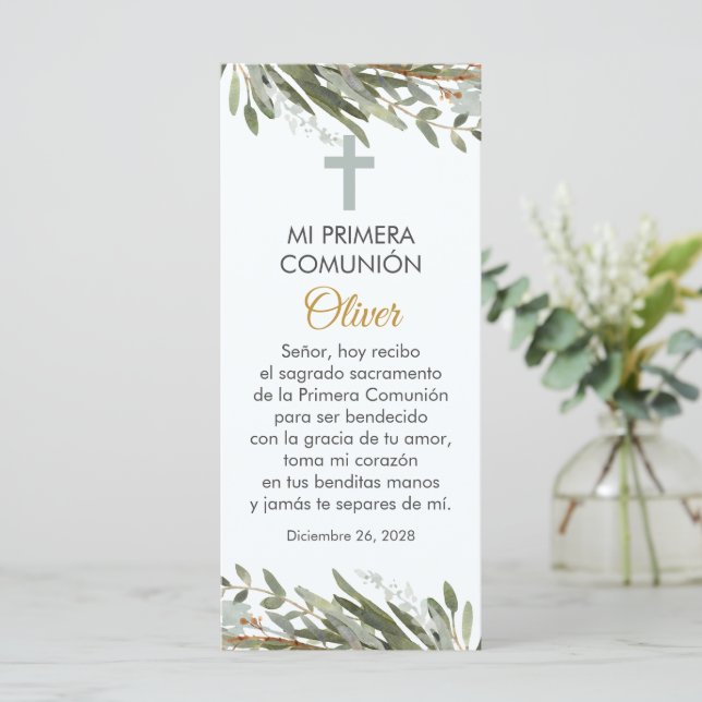 Greenery  First Communion Bookmark in Spanish (Standing Front)
