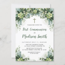 Greenery First Communion Invitation