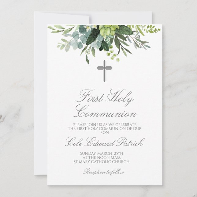 Greenery First Communion Invitation (Front)