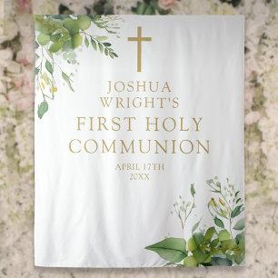 Greenery First Holy Communion Photo Backdrop Tapestry