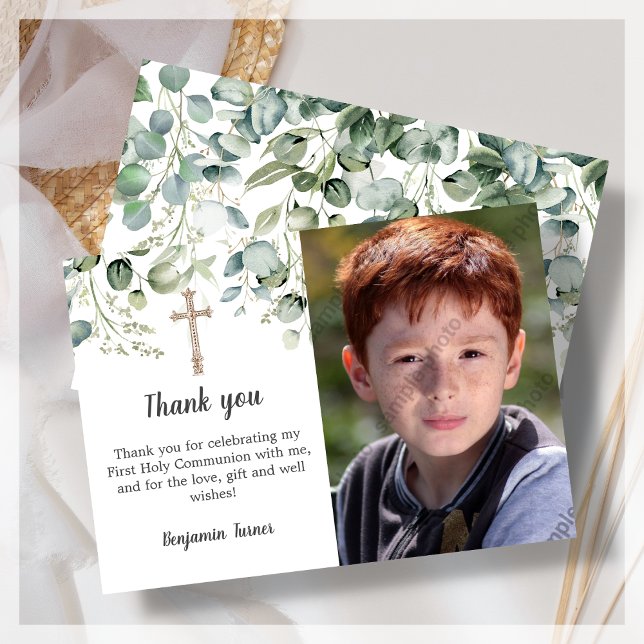 Greenery First Holy Communion Thank You Card (Creator Uploaded)