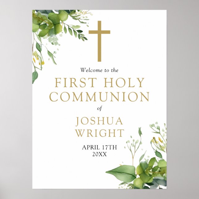 Greenery First Holy Communion Welcome Sign (Front)