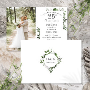 Greenery Floral 25th Wedding Anniversary Photo Invitation