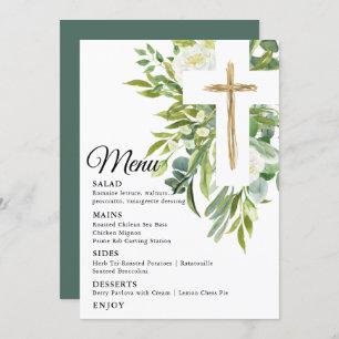 Greenery Floral Botanical Cross Elegant Baptism Menu