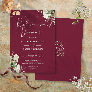 Greenery Floral Burgundy Rehearsal Dinner Invitation