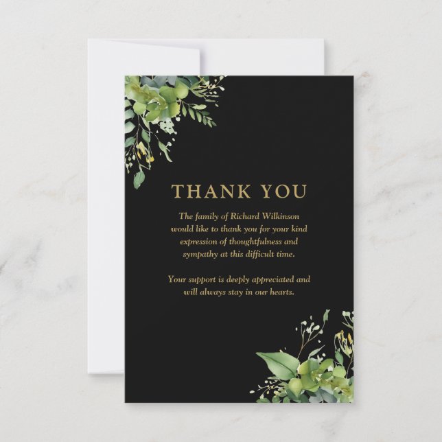 Greenery Floral Celebration Of Life Funeral Thank You Card (Front)