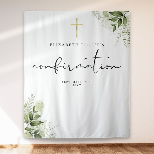 Greenery Floral Confirmation Photo Backdrop Tapestry (Greenery Floral Confirmation Photo Backdrop)