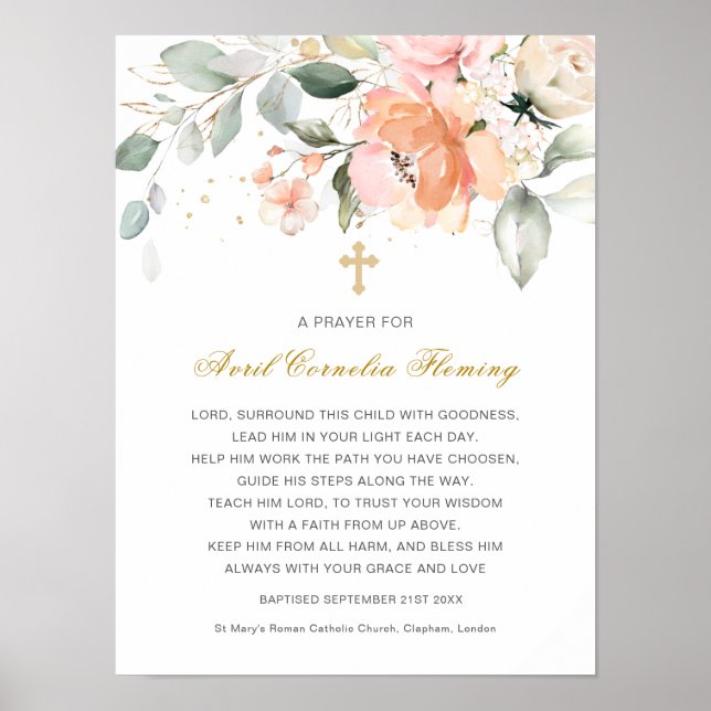 Greenery Floral Cross Baptism Poster (Front)