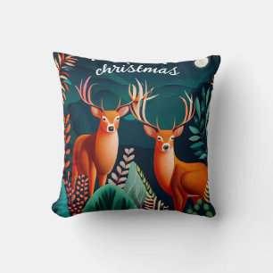 greenery Floral Deer Antlers Christmas Holiday Throw Pillow