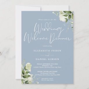 Greenery Floral Dusty Blue Wedding Welcome Dinner Invitation