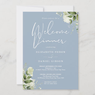 Greenery Floral Dusty Blue Welcome Dinner Invitation