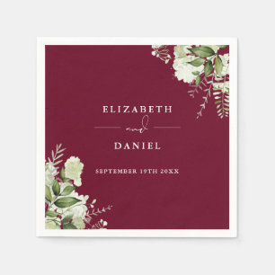 Greenery Floral Elegant Burgundy Wedding Napkin
