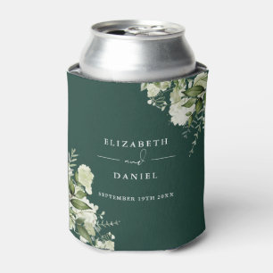 Greenery Floral Elegant Emerald Wedding Can Cooler
