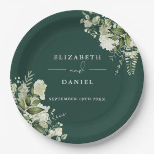 Greenery Floral Elegant Emerald Wedding Paper Plate