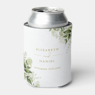 Greenery Floral Elegant Gold Wedding Can Cooler