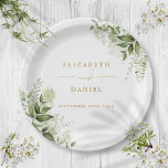 Greenery Floral Elegant Modern Gold Wedding Paper Plate<br><div class="desc">Elegant floral greenery wedding paper plate personalized with your names and special wedding date. Designed by Thisisnotme©</div>