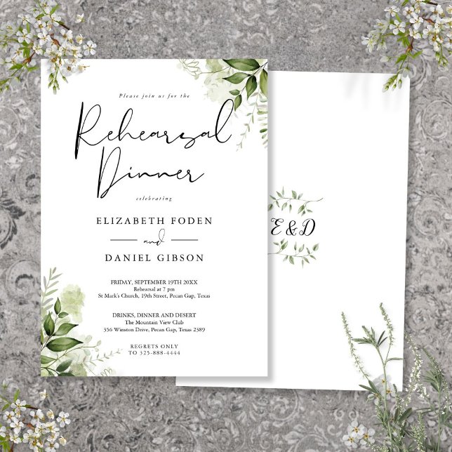 Greenery Floral Elegant Rehearsal Dinner Invitation (Greenery Floral Elegant Rehearsal Dinner Invitation)