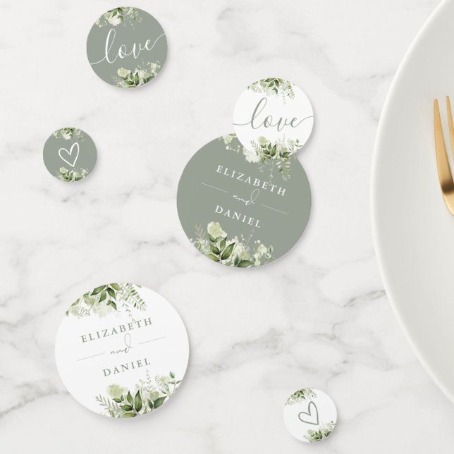 Greenery Floral Elegant Sage Green Wedding Confetti (Greenery Floral Elegant Sage Green Wedding Confetti)