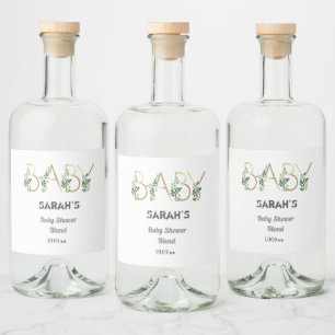 Greenery Floral Elegant Slogan Baby Shower Liquor Bottle Label