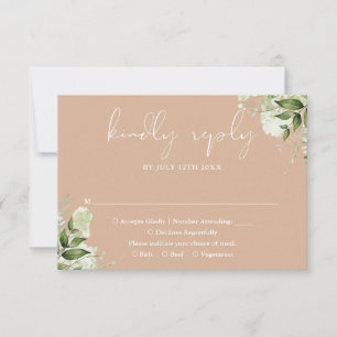 Greenery Floral Elegant Tan Wedding RSVP Card
