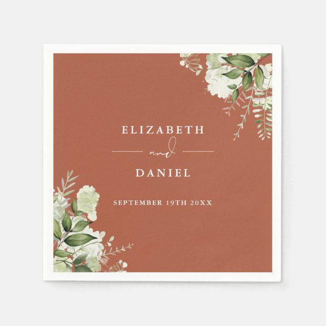 Greenery Floral Elegant Terracotta Wedding Napkin (Front)