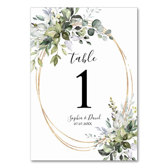 Greenery Floral Elegant Wedding  Table Number (Front)