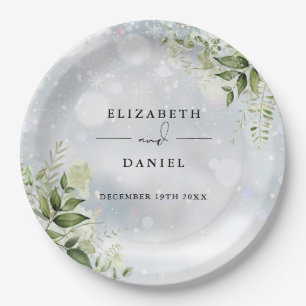 Greenery Floral Elegant Winter Wedding Paper Plate