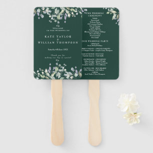 Greenery Floral Emerald Green Wedding Program Hand Fan