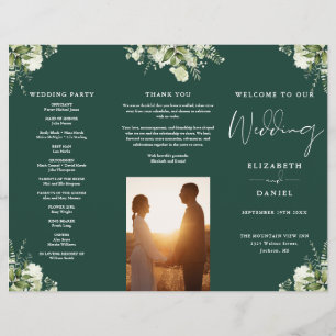 Greenery Floral Emerald Trifold Wedding Program
