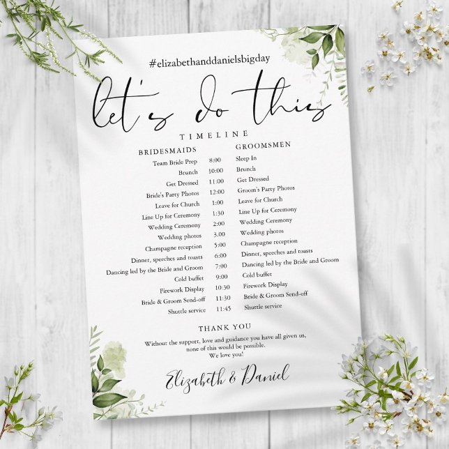 Greenery Floral Foliage Wedding Schedule Timeline Program (Greenery Floral Foliage Wedding Schedule Timeline Program)