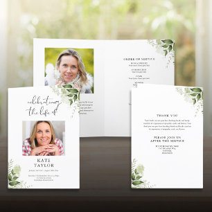 Greenery Floral Funeral Order Of Service Folded Program