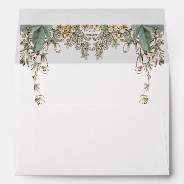 Greenery Floral Garland Script Elegant Wedding Envelope (Back (Bottom))