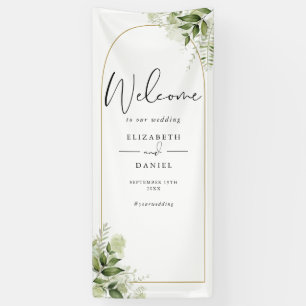 Greenery Floral Gold Arch Wedding Welcome Banner