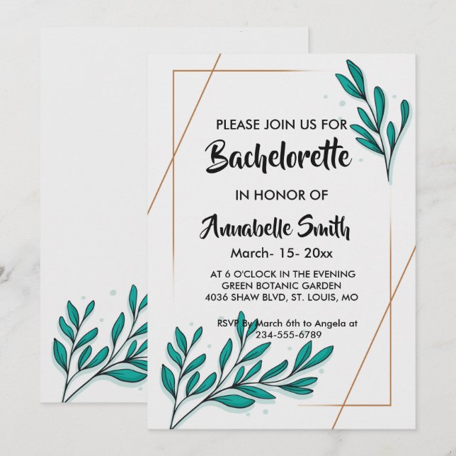 Greenery Floral Gold Foil Leaves  bachelor Invitation (Front/Back)