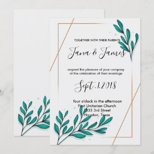 Greenery Floral Gold Foil Leaves Invitation