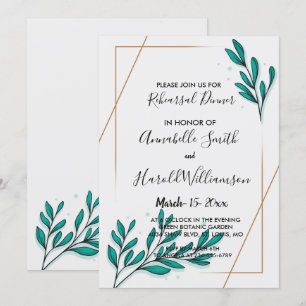 Greenery Floral Gold Foil Leaves Rehearsal Dinner Invitation