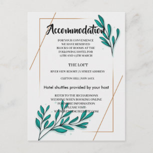 Greenery Floral Gold Foil LeavesAccommodation card