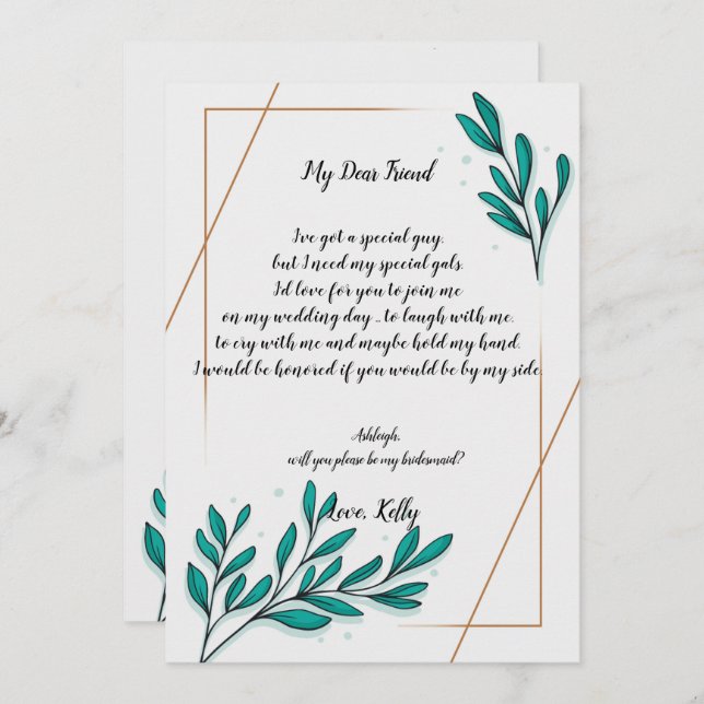 Greenery Floral Gold Foil    will be my bridesmaid Invitation (Front/Back)