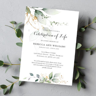 Greenery Floral Gold Nature Celebration of Life Invitation