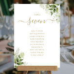 Greenery Floral Gold Seating Plan Table Number<br><div class="desc">These elegant botanical greenery leaves wedding table numbers can be personalized with your guests' seating plan set in chic gold typography. The cards are printed on the front and back (double-sided). Designed by Thisisnotme©</div>