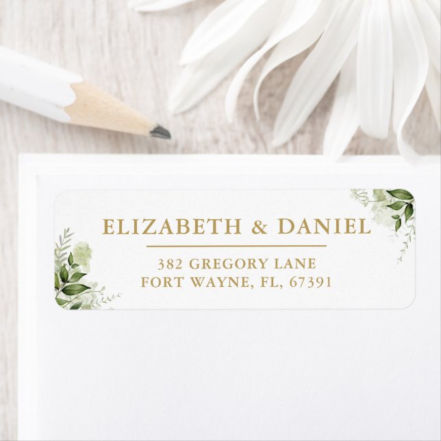 Greenery Floral Gold Wedding Return Address (Insitu)